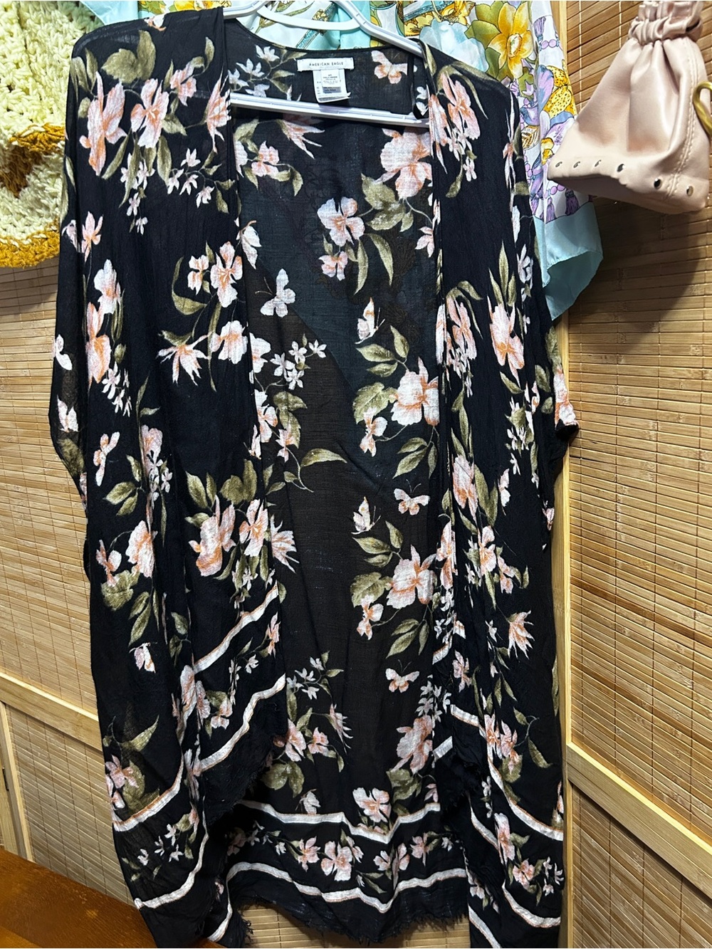 Boho floral Black Kimono open front AE